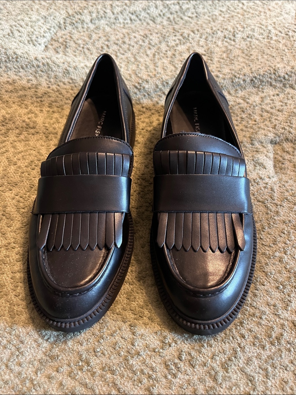 Marc Fisher Black Kiltie Penny Loafers